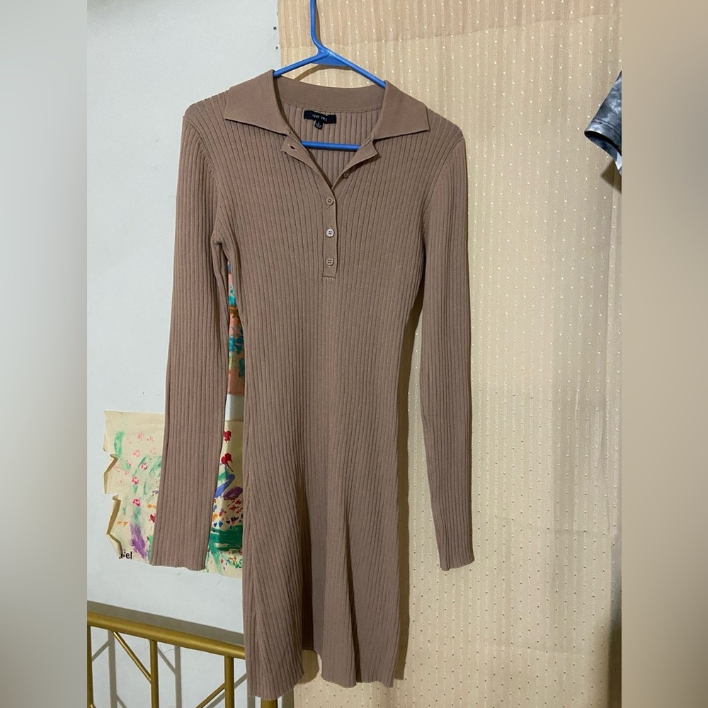 Love Tree Taupe Ribbed Long Sleeve Dress